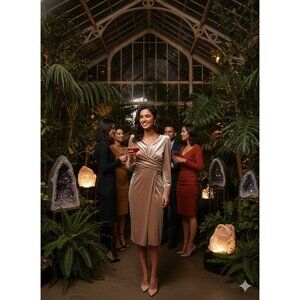 Zara Basic Long-Sleeve Velvet Wrap Dress With Lace Detail - XS - Blush Pink